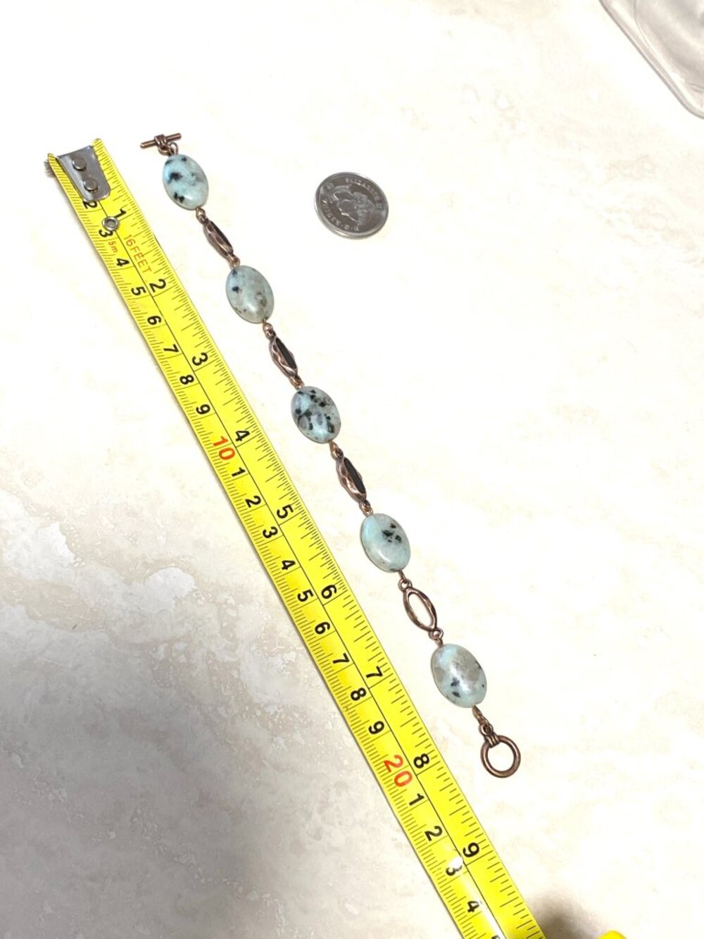 2/$20, Natural Kiwi Stone Bracelet, Genuine Gemstone & Copper Links - Picture 10 of 10